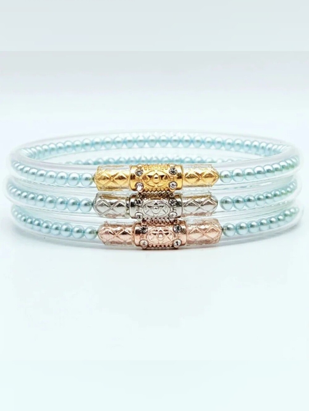All Weather Womens Bangles Blue Pearl. Three Queen. Set Of 3 (Not Budhagirls)